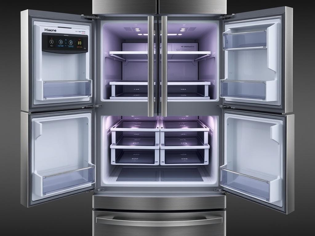 Hisense PureFlat Quad refrigerator with convertible zone compartment Hisense PureFlat Quad refrigerator with convertible zone compartment