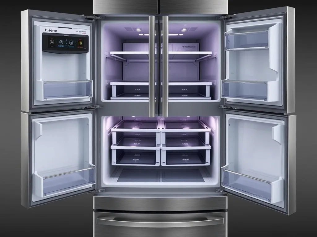 Hisense PureFlat Quad refrigerator with convertible zone compartment Hisense PureFlat Quad refrigerator with convertible zone compartment