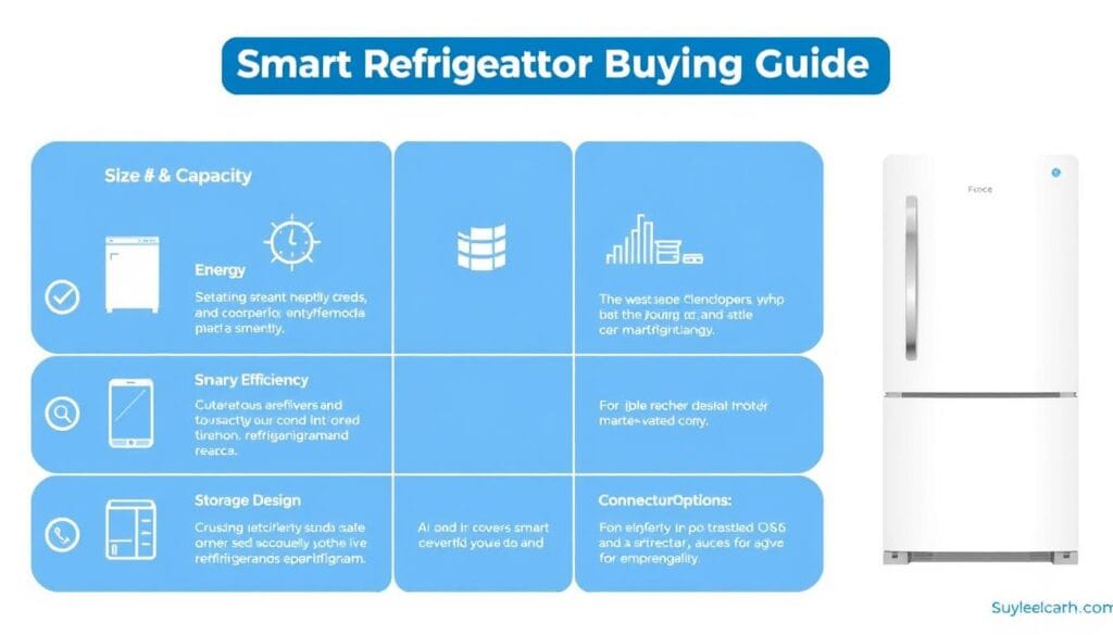 Infographic showing key factors to consider when buying a smart refrigerator in 2025 Infographic showing key factors to consider when buying a smart refrigerator in 2025