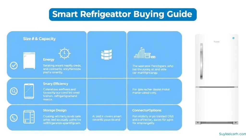 Infographic showing key factors to consider when buying a smart refrigerator in 2025 Infographic showing key factors to consider when buying a smart refrigerator in 2025