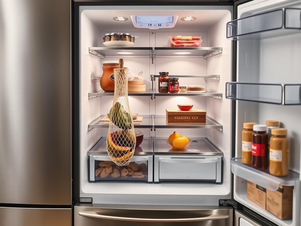 Midea FrenchDoor Smart refrigerator with deli net storage feature Midea FrenchDoor Smart refrigerator with deli net storage feature