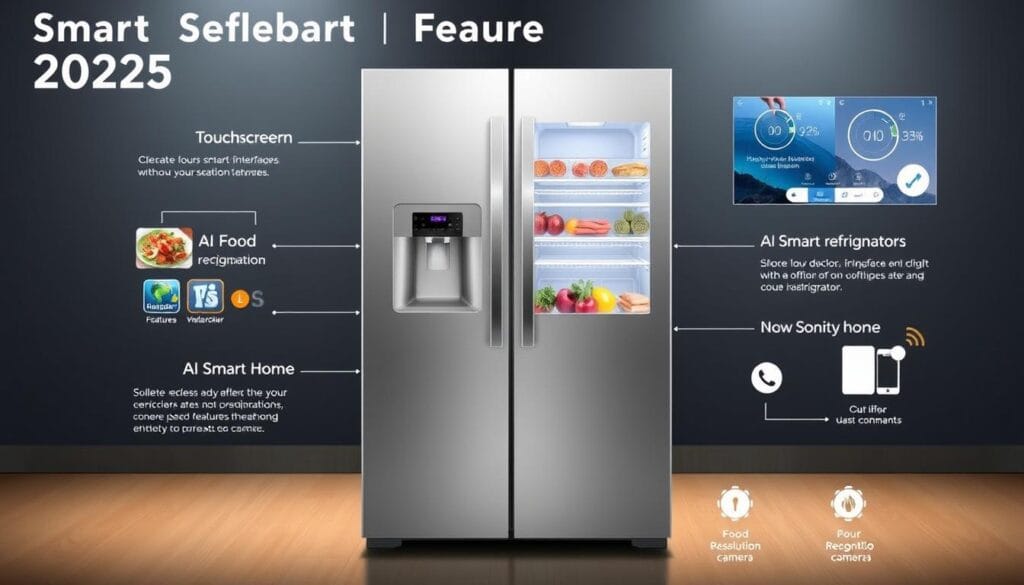 Smart refrigerator features comparison showing touchscreens and smart technology Smart refrigerator features comparison showing touchscreens and smart technology