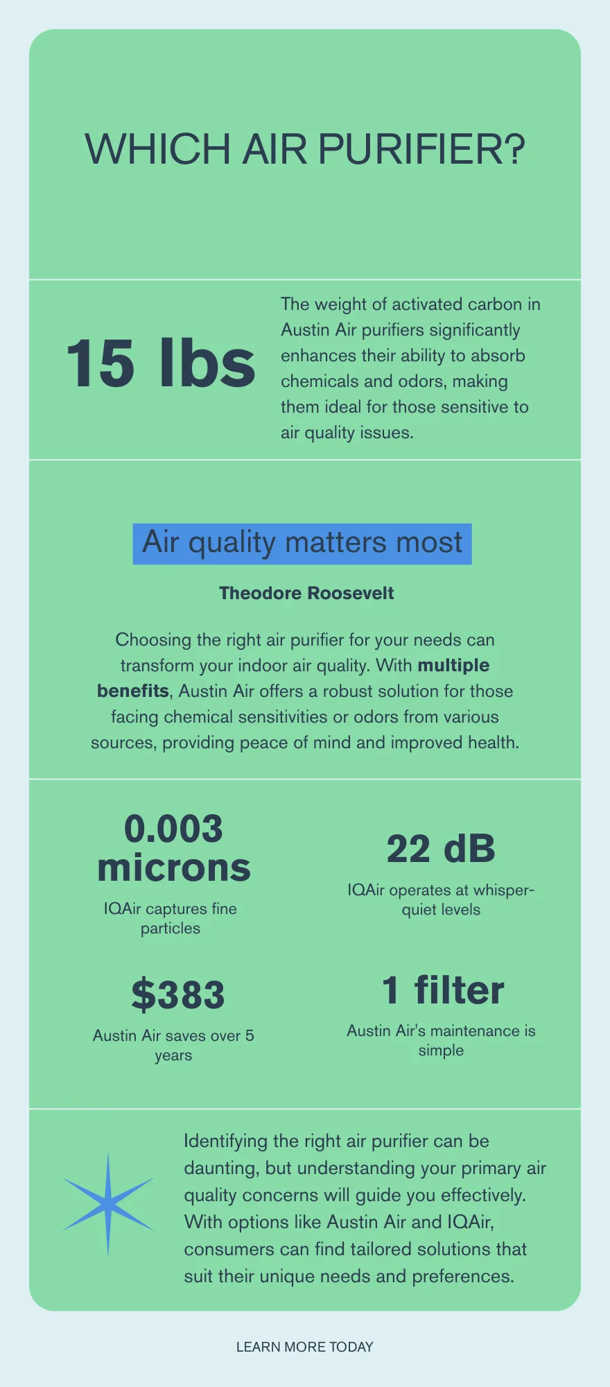 Decision flowchart for choosing between Austin Air and IQAir air purifiers based on your needs